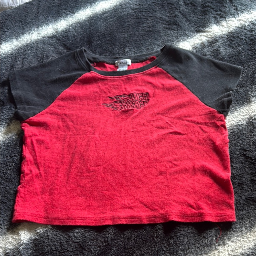 Red and Black “Angel Energy” cropped top